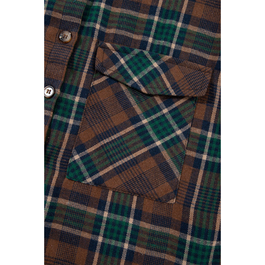 Plaid Button Up Long Sleeve Jacket Apparel and Accessories