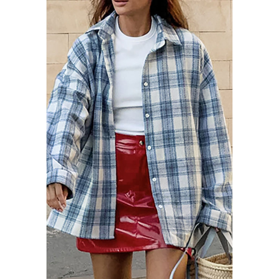 Plaid Button Up Long Sleeve Jacket Apparel and Accessories