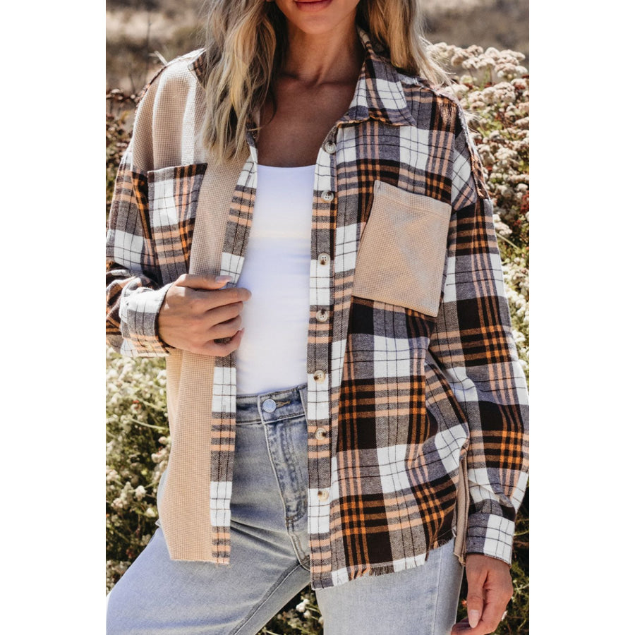 Plaid Button Up Long Sleeve Shacket Apparel and Accessories