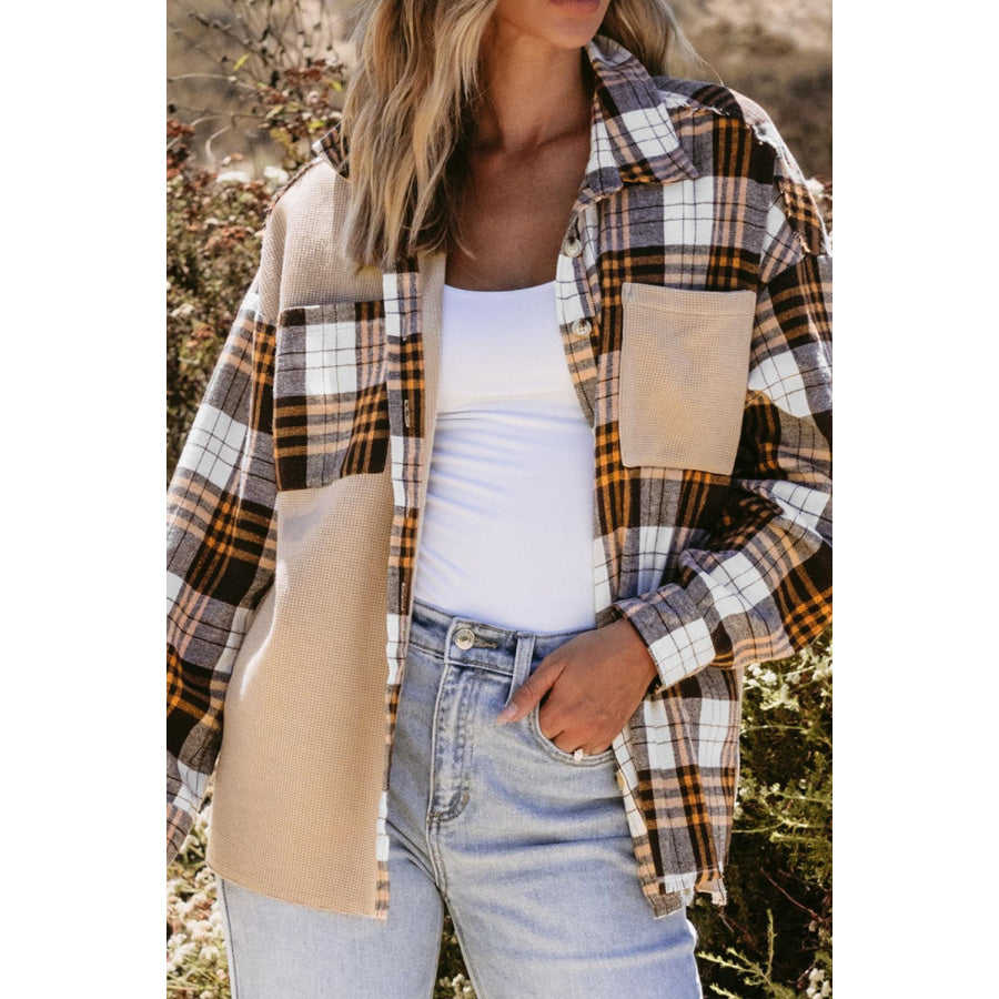Plaid Button Up Long Sleeve Shacket Apparel and Accessories