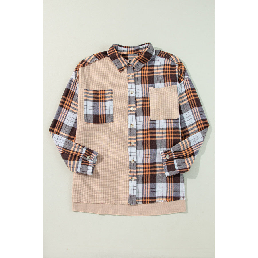 Plaid Button Up Long Sleeve Shacket Apparel and Accessories