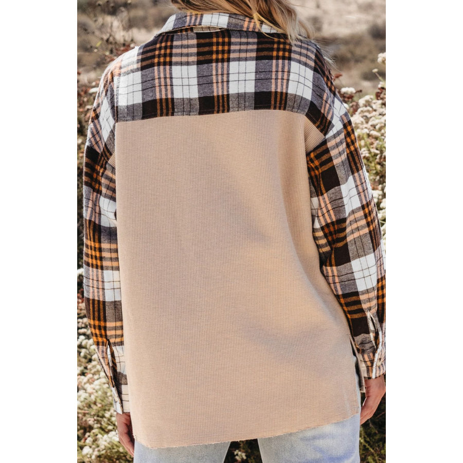 Plaid Button Up Long Sleeve Shacket Apparel and Accessories