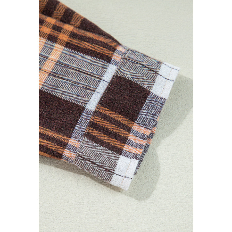 Plaid Button Up Long Sleeve Shacket Apparel and Accessories