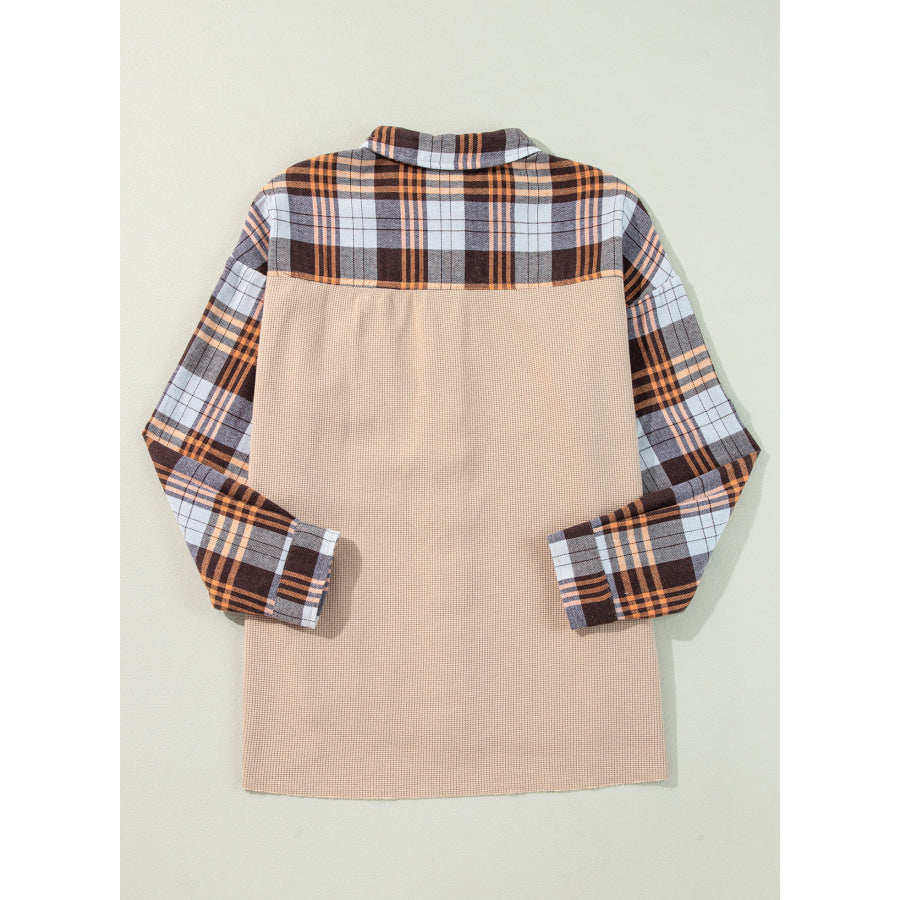 Plaid Button Up Long Sleeve Shacket Apparel and Accessories