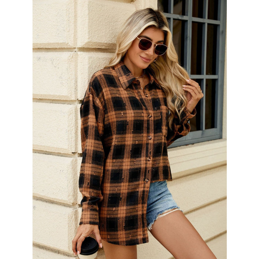 Plaid Button Up Long Sleeve Shirt Apparel and Accessories