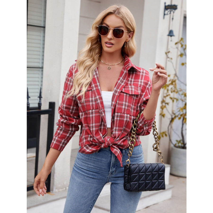 Plaid Button Up Long Sleeve Shirt Apparel and Accessories