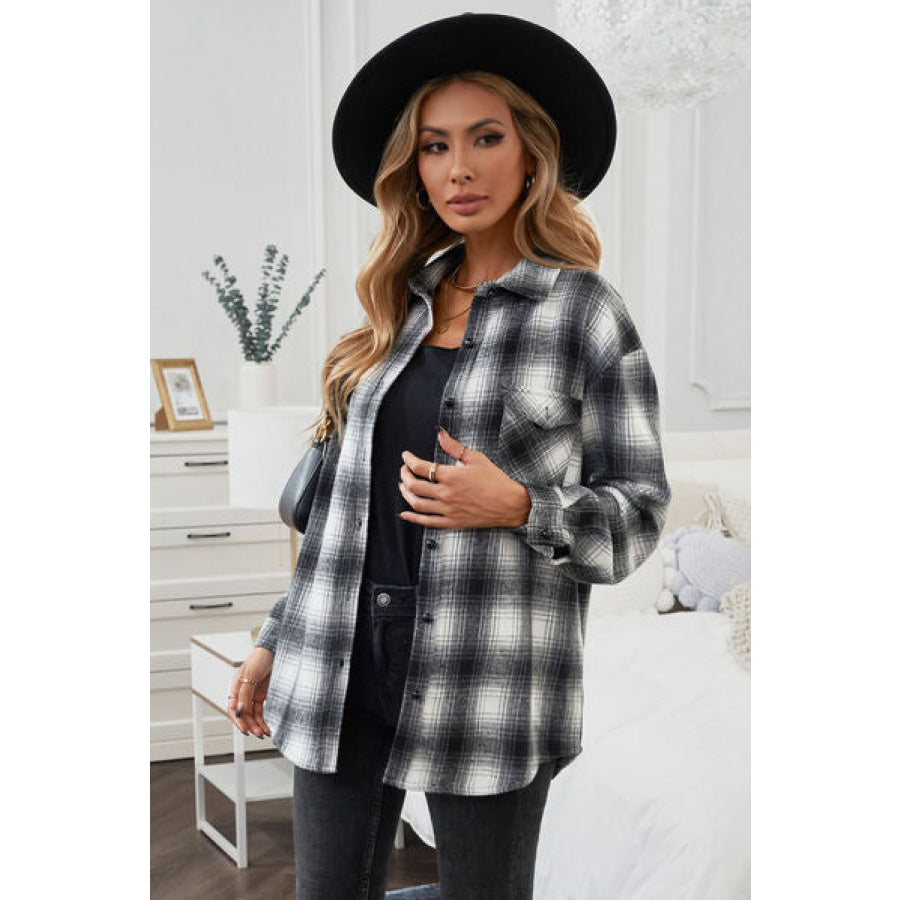 Plaid Button Up Long Sleeve Shirt Black / S Apparel and Accessories