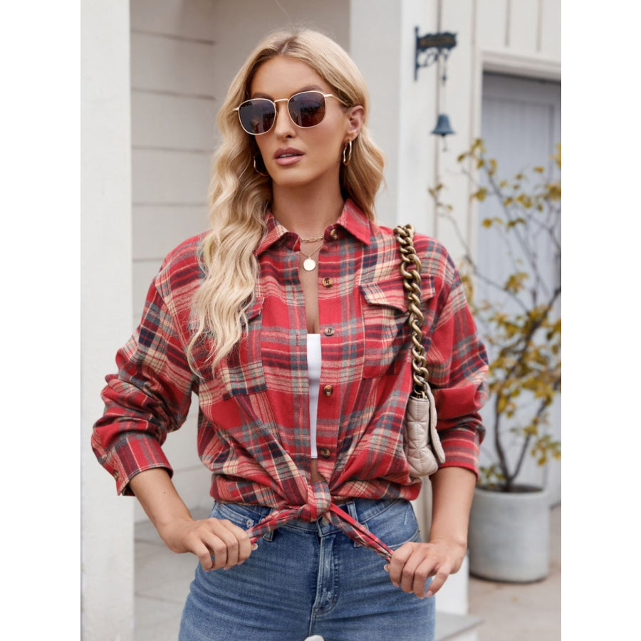 Plaid Button Up Long Sleeve Shirt Apparel and Accessories