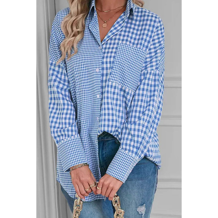 Plaid Button Up Long Sleeve Shirt Light Blue / S Apparel and Accessories