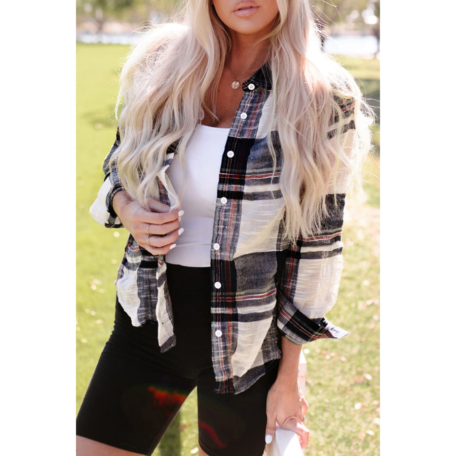 Plaid Button Up Long Sleeve Shirt Plaid / S Apparel and Accessories