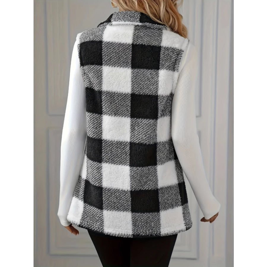 Plaid Button Up Vest Coat Apparel and Accessories