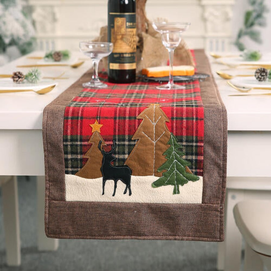 Plaid Christmas Element Table Runner Deep Red / One Size