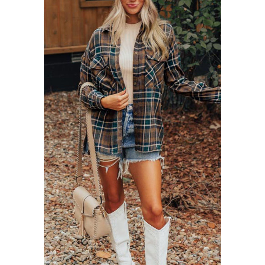 Plaid Collared Neck Button Up Jacket Apparel and Accessories