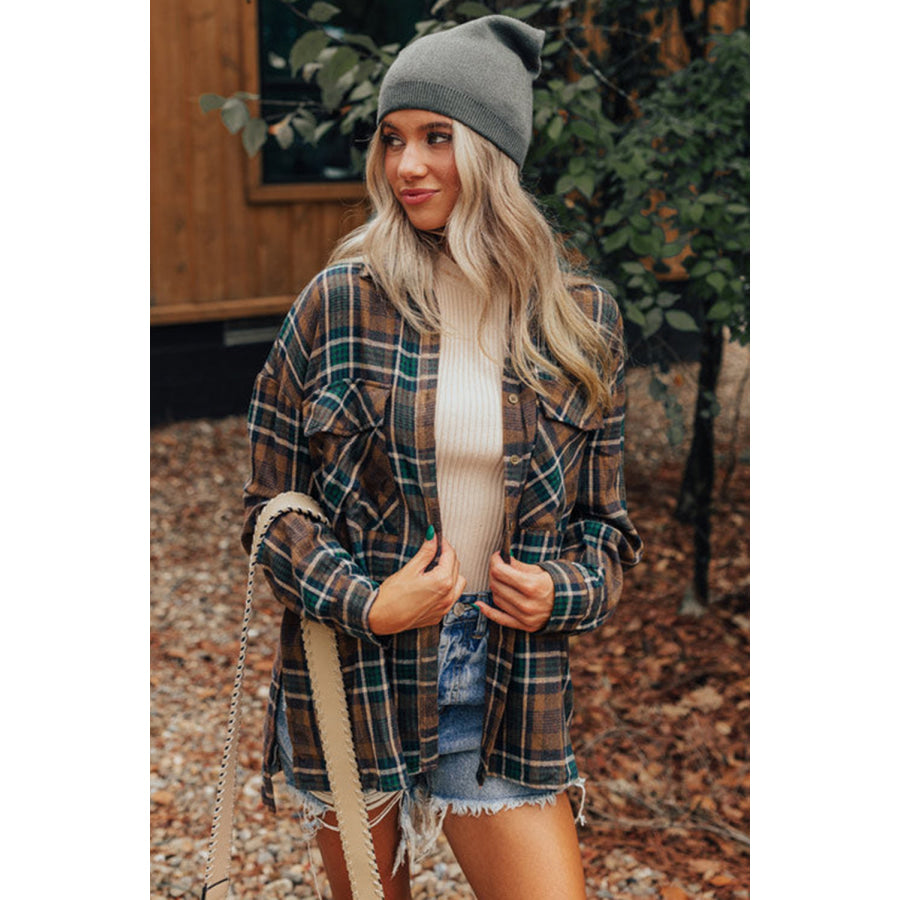 Plaid Collared Neck Button Up Jacket Apparel and Accessories