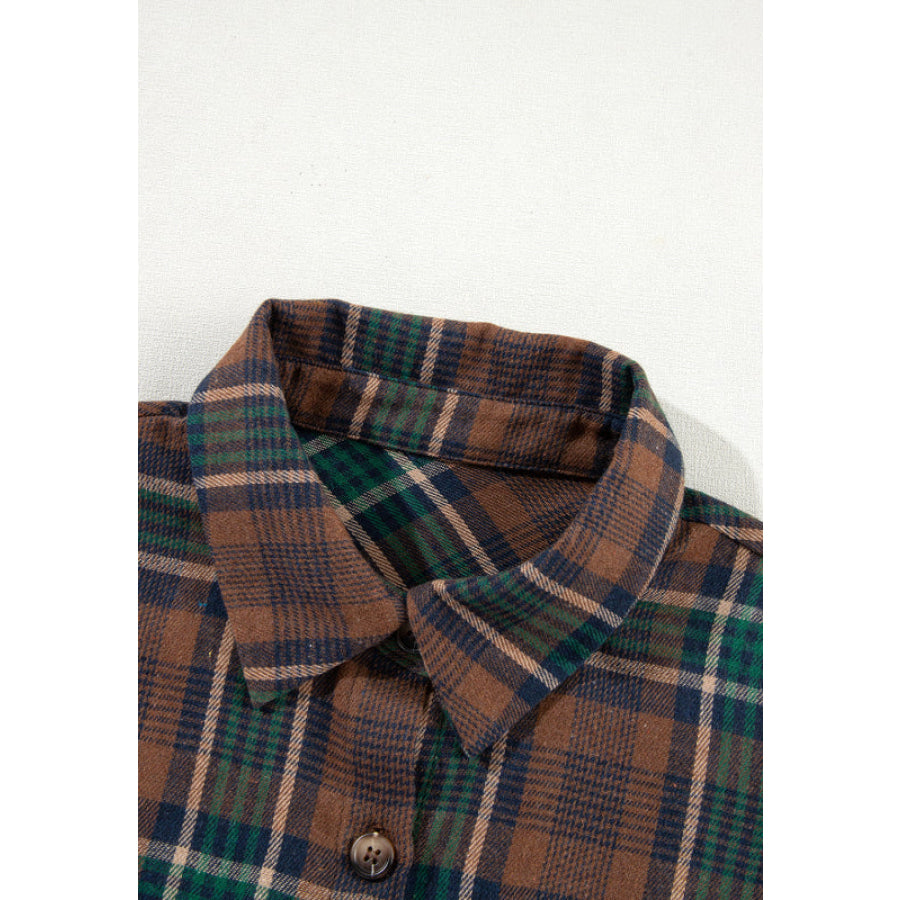 Plaid Collared Neck Button Up Jacket Apparel and Accessories