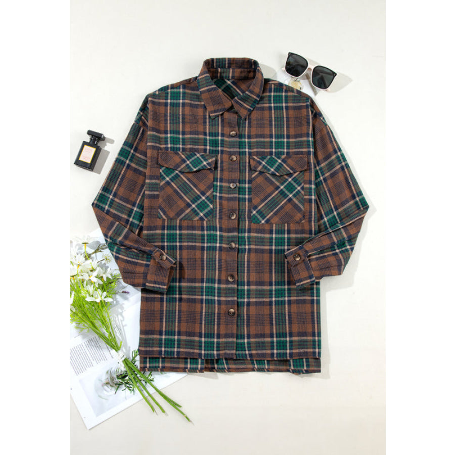 Plaid Collared Neck Button Up Jacket Apparel and Accessories