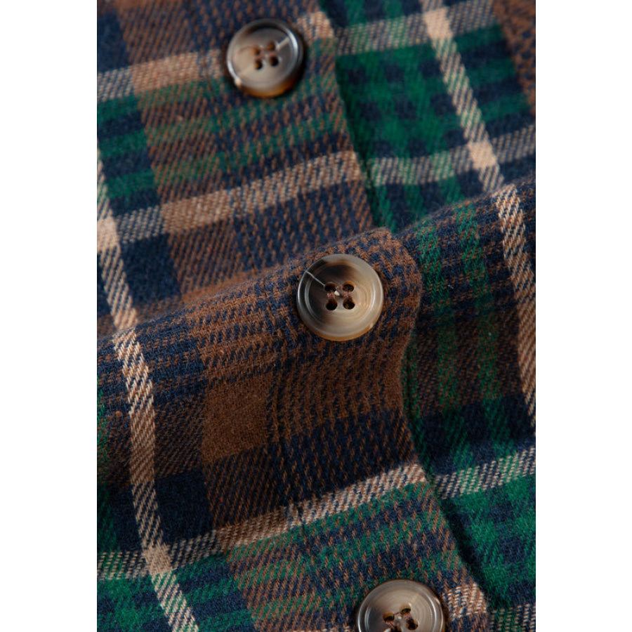 Plaid Collared Neck Button Up Jacket Apparel and Accessories