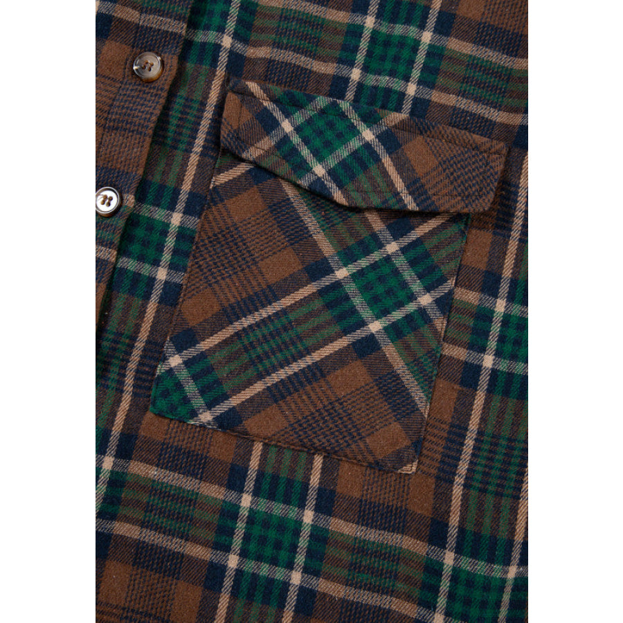 Plaid Collared Neck Button Up Jacket Apparel and Accessories