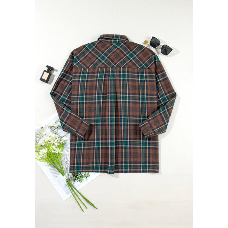 Plaid Collared Neck Button Up Jacket Apparel and Accessories
