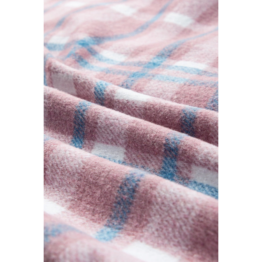 Plaid Collared Neck Flap Pockets Shacket Apparel and Accessories