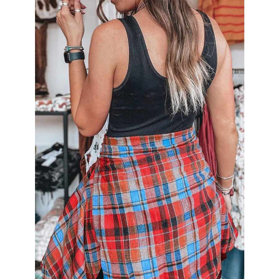 Plaid Collared Neck Long Sleeve Shirt Apparel and Accessories