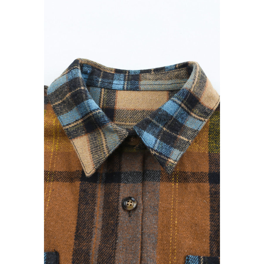 Plaid Collared Neck Long Sleeve Shirt Apparel and Accessories