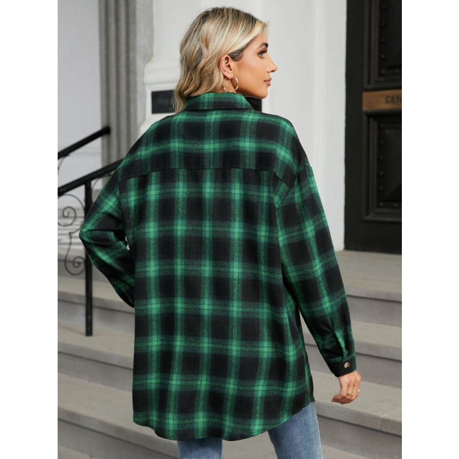 Plaid Collared Neck Long Sleeve Shirt Apparel and Accessories