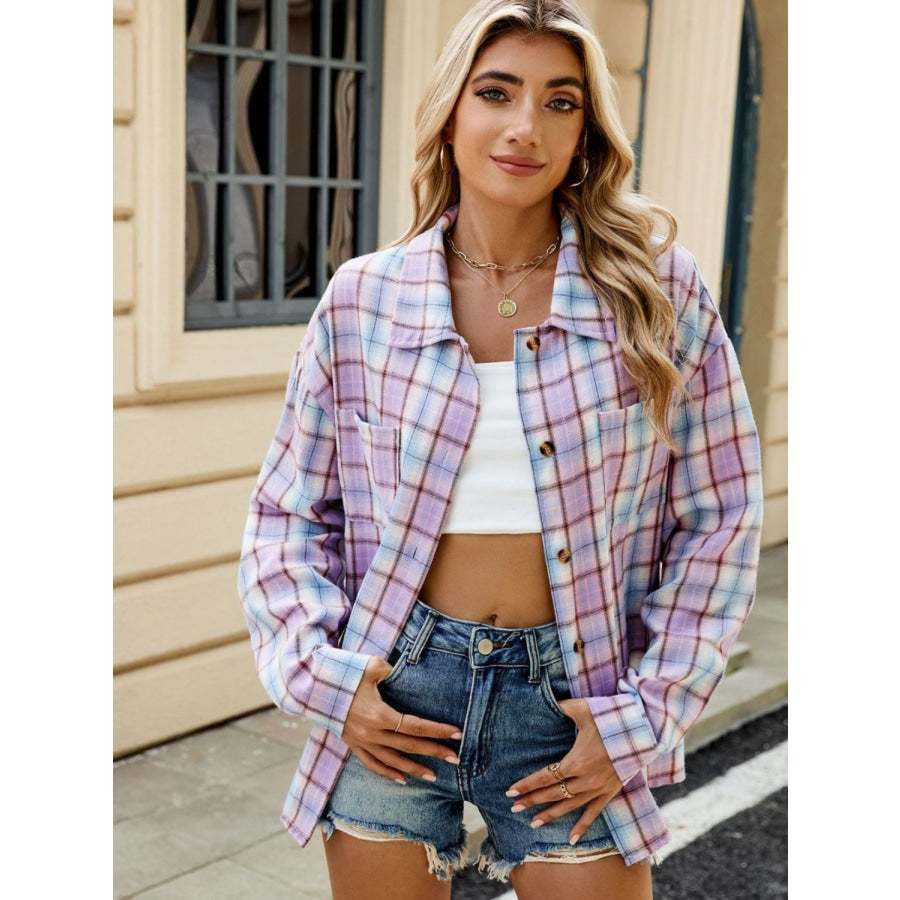 Plaid Collared Neck Long Sleeve Shirt Apparel and Accessories