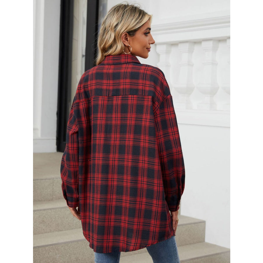Plaid Collared Neck Long Sleeve Shirt Apparel and Accessories