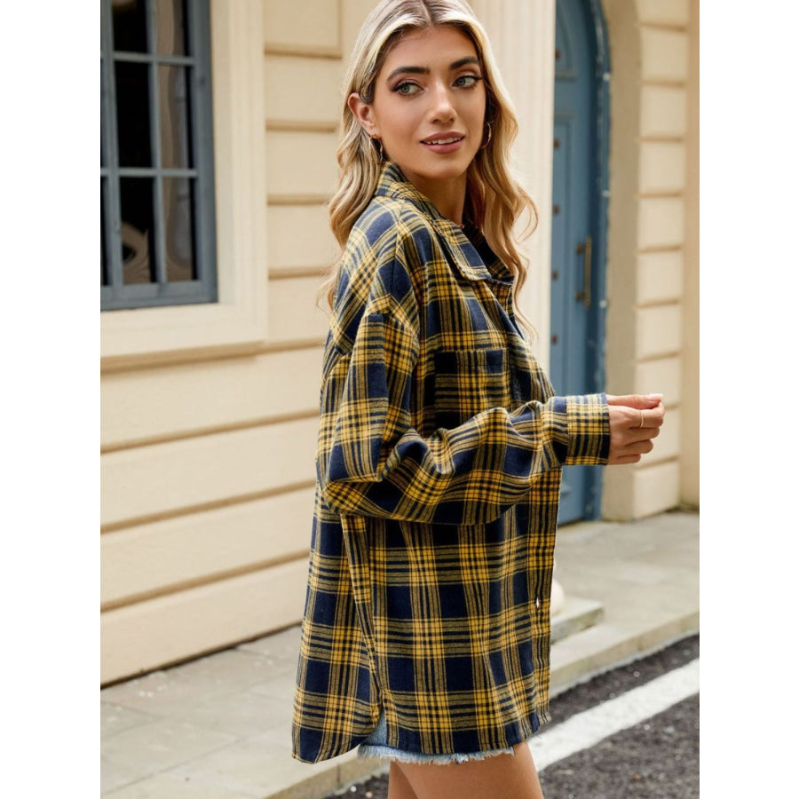 Plaid Collared Neck Long Sleeve Shirt Apparel and Accessories