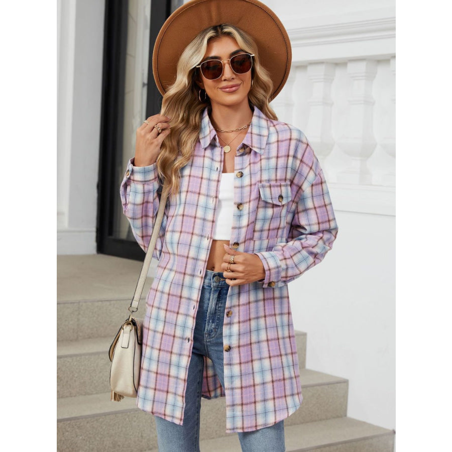 Plaid Collared Neck Long Sleeve Shirt Apparel and Accessories