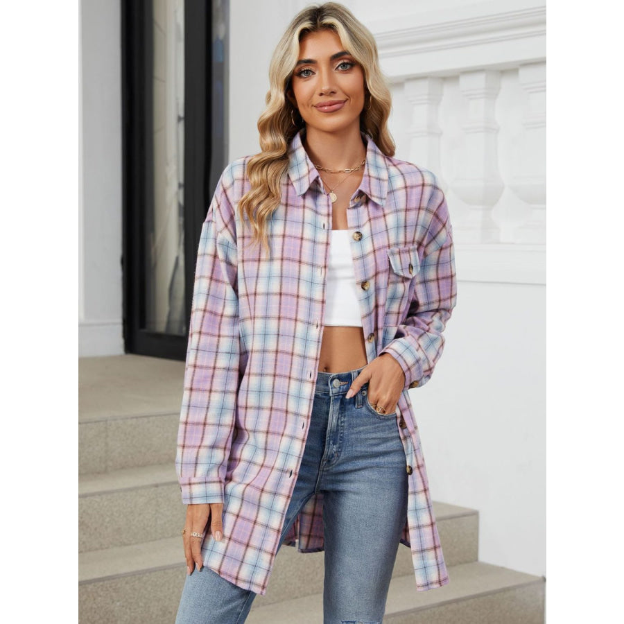Plaid Collared Neck Long Sleeve Shirt Apparel and Accessories