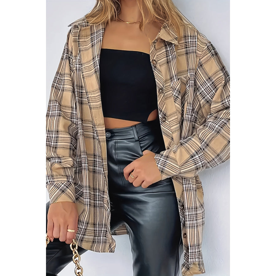 Plaid Collared Neck Long Sleeve Shirt Apparel and Accessories