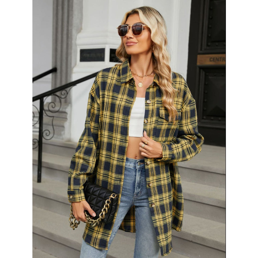 Plaid Collared Neck Long Sleeve Shirt Apparel and Accessories
