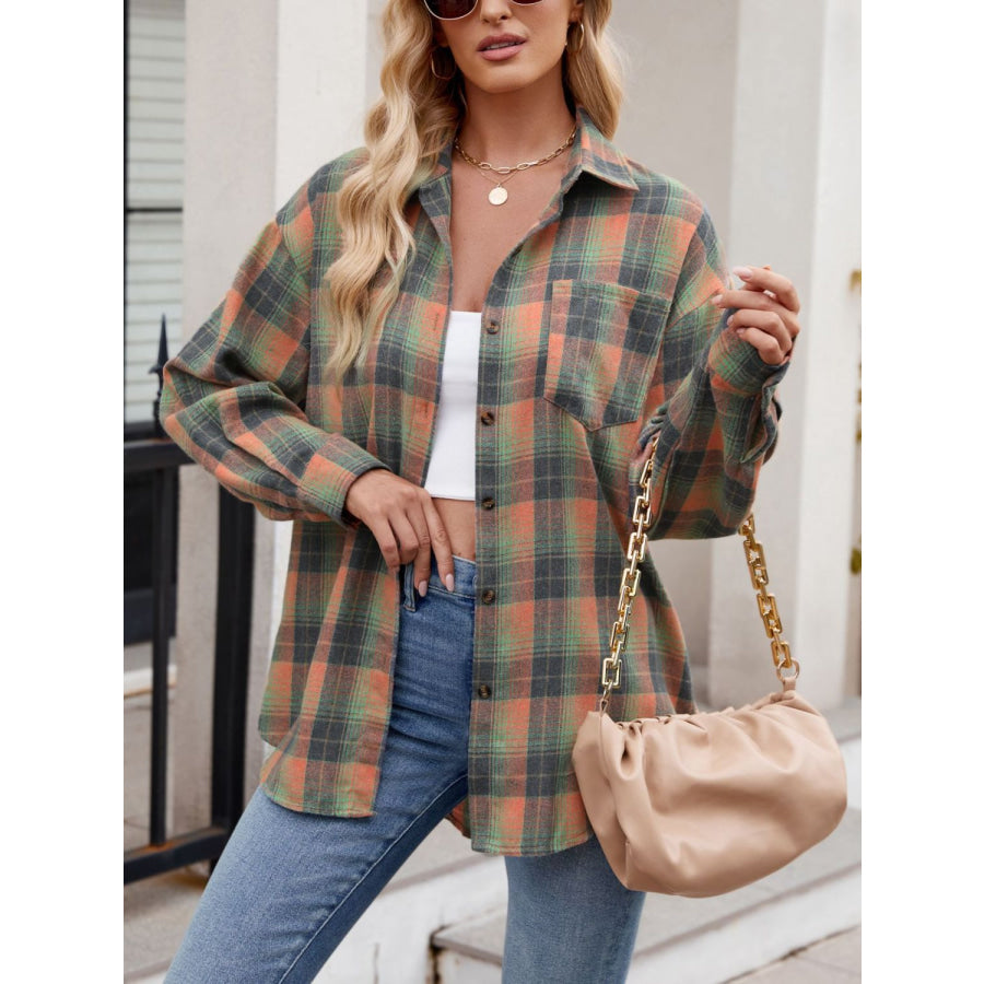 Plaid Collared Neck Long Sleeve Shirt Apparel and Accessories