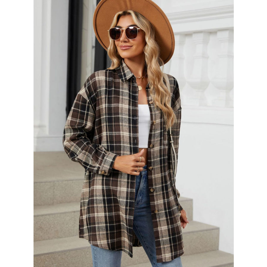 Plaid Collared Neck Long Sleeve Shirt Apparel and Accessories