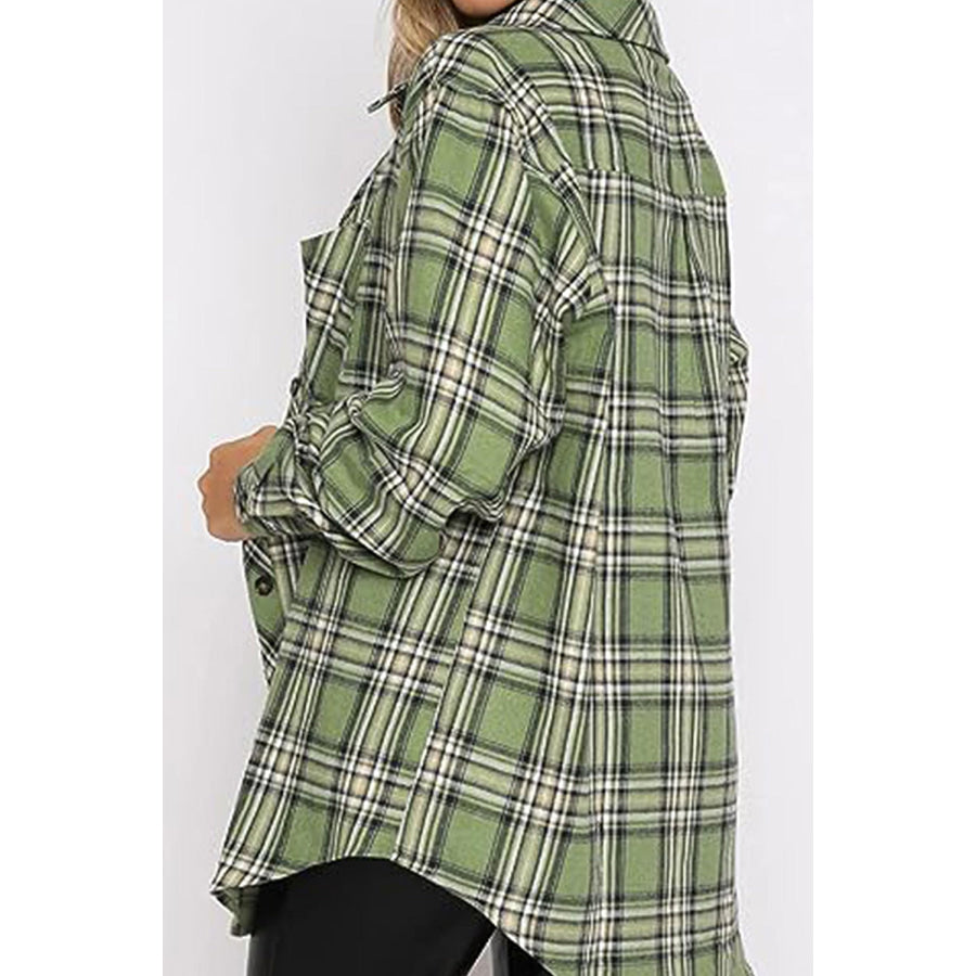Plaid Collared Neck Long Sleeve Shirt Apparel and Accessories