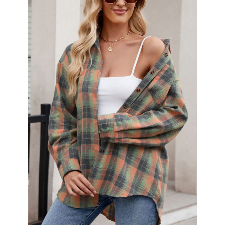 Plaid Collared Neck Long Sleeve Shirt Apparel and Accessories