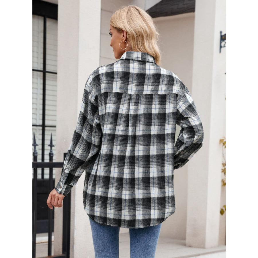 Plaid Collared Neck Long Sleeve Shirt Apparel and Accessories