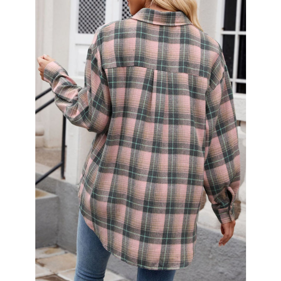 Plaid Collared Neck Long Sleeve Shirt Apparel and Accessories