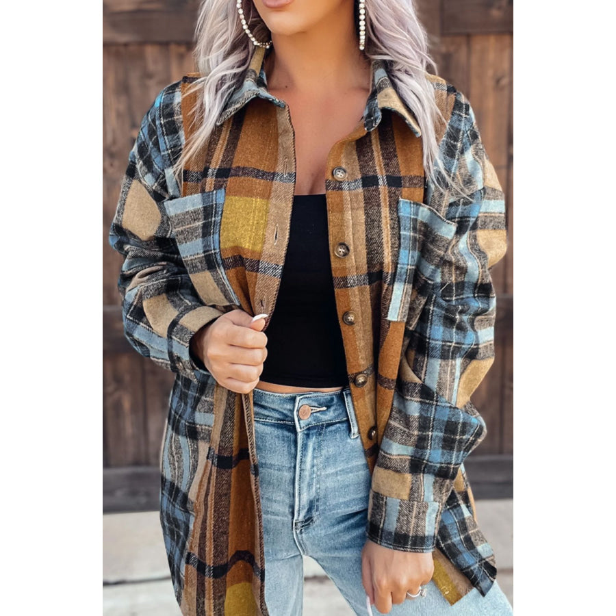 Plaid Collared Neck Long Sleeve Shirt Apparel and Accessories