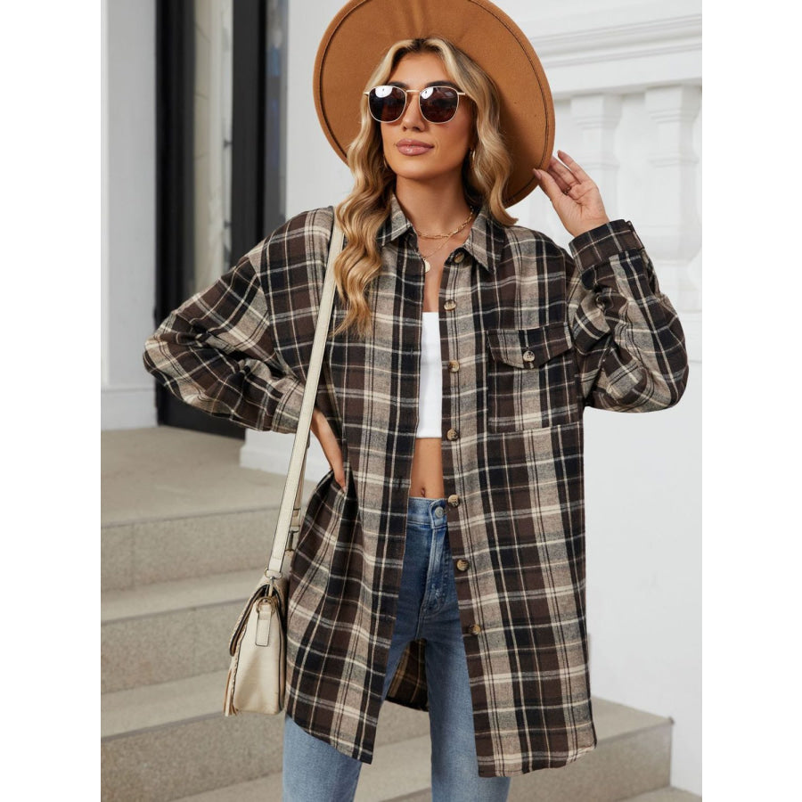 Plaid Collared Neck Long Sleeve Shirt Apparel and Accessories