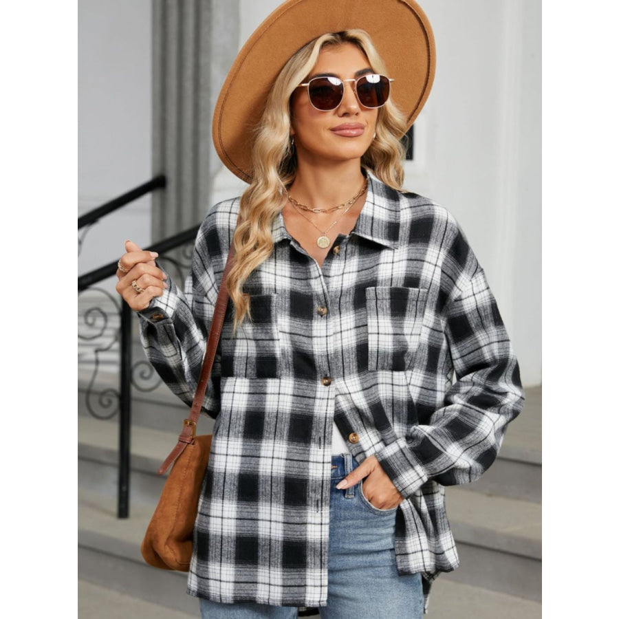 Plaid Collared Neck Long Sleeve Shirt Apparel and Accessories