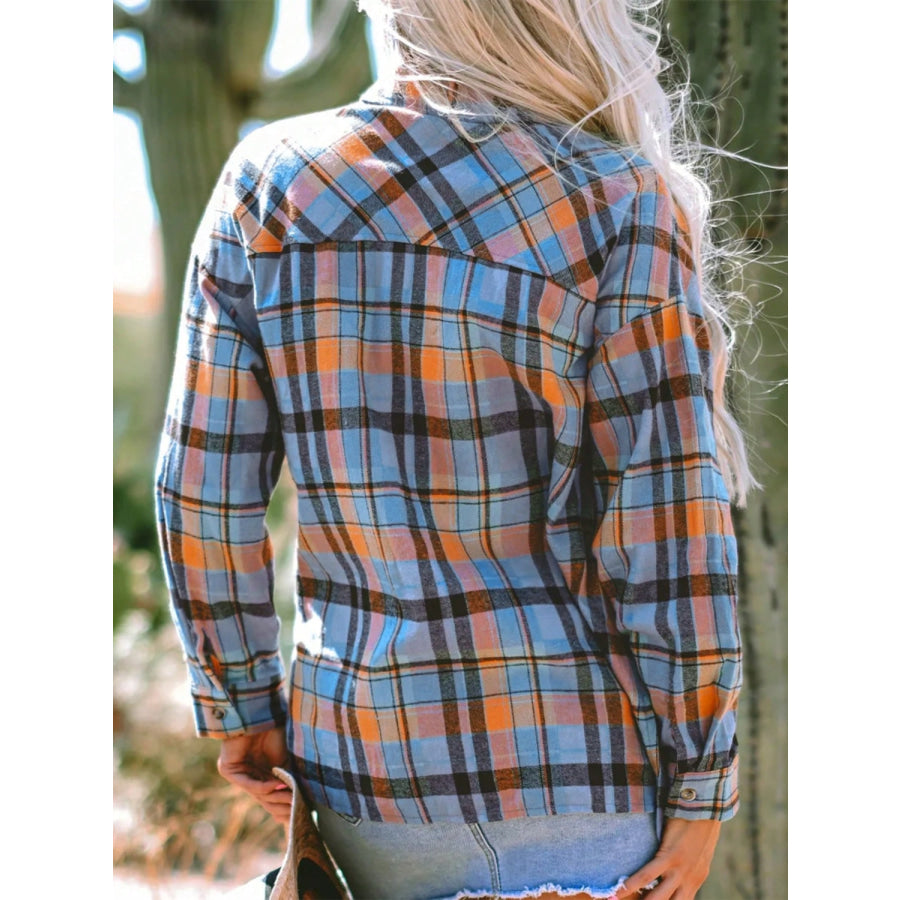 Plaid Collared Neck Long Sleeve Shirt Apparel and Accessories