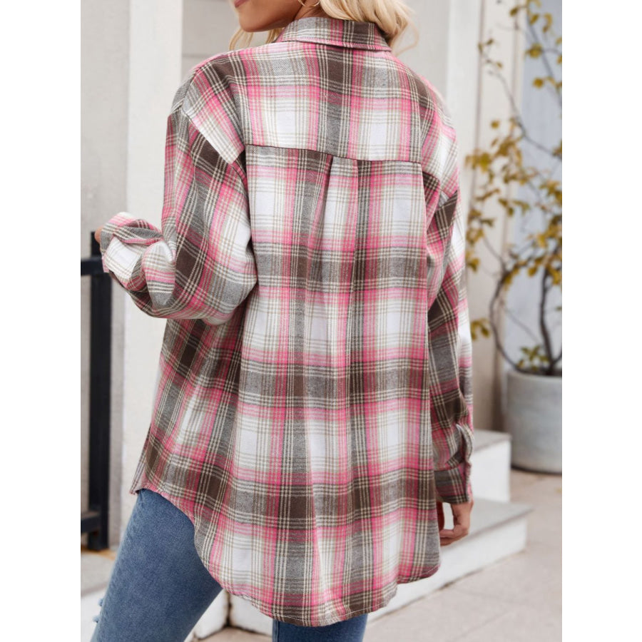 Plaid Collared Neck Long Sleeve Shirt Apparel and Accessories