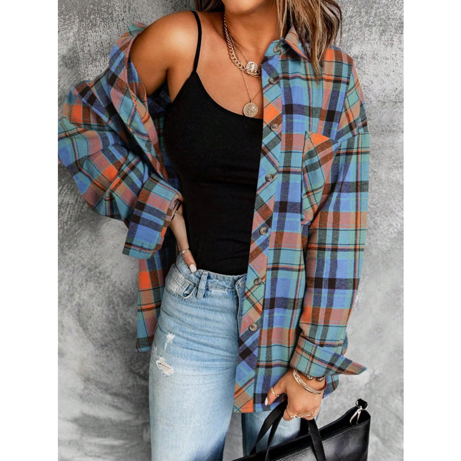 Plaid Collared Neck Long Sleeve Shirt Apparel and Accessories