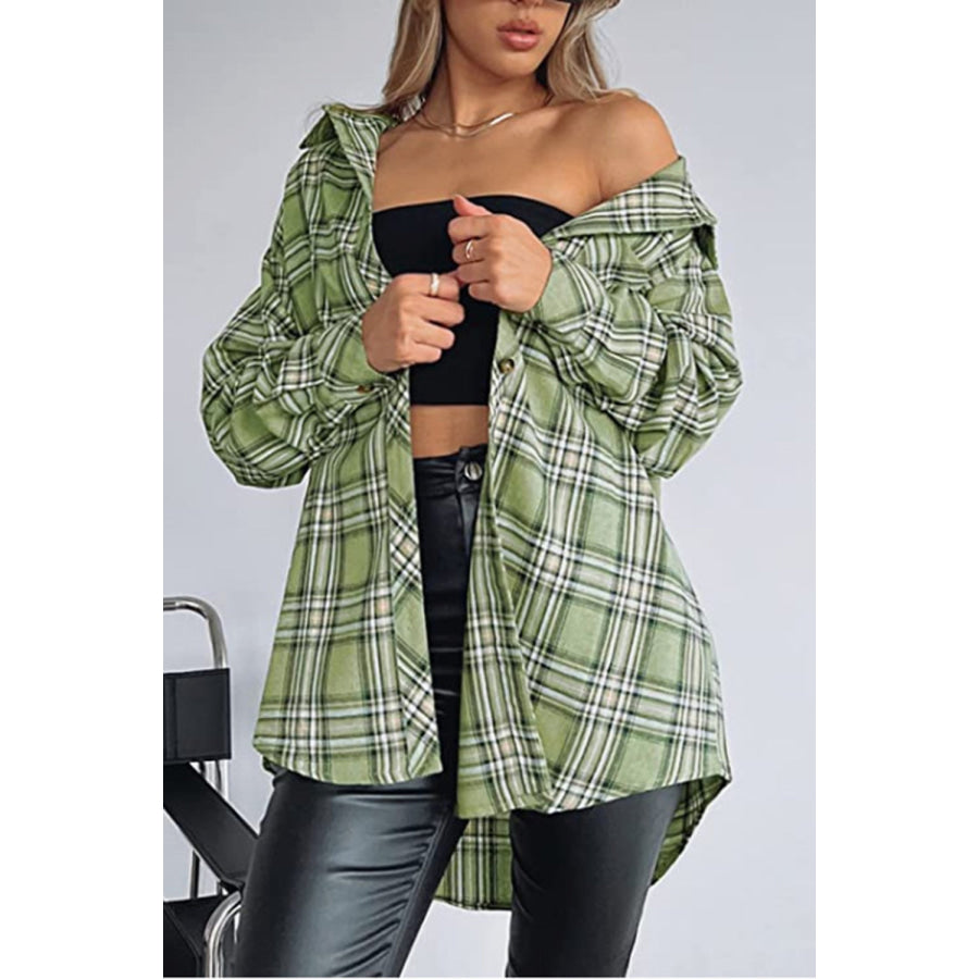 Plaid Collared Neck Long Sleeve Shirt Apparel and Accessories