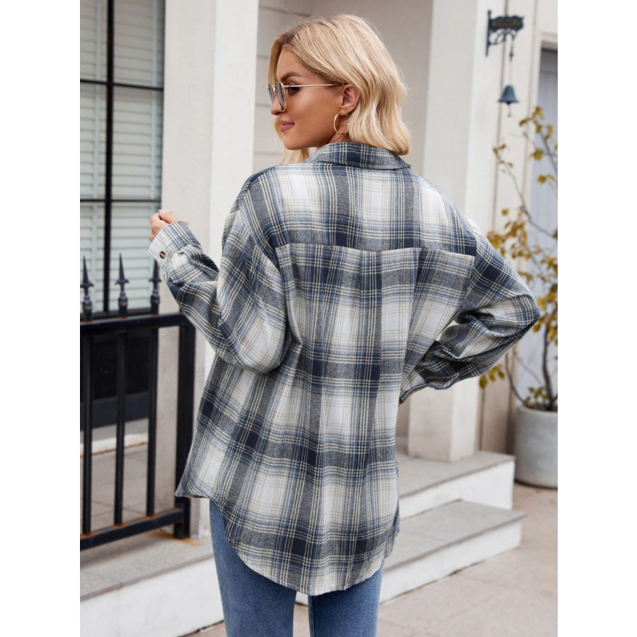 Plaid Collared Neck Long Sleeve Shirt Apparel and Accessories