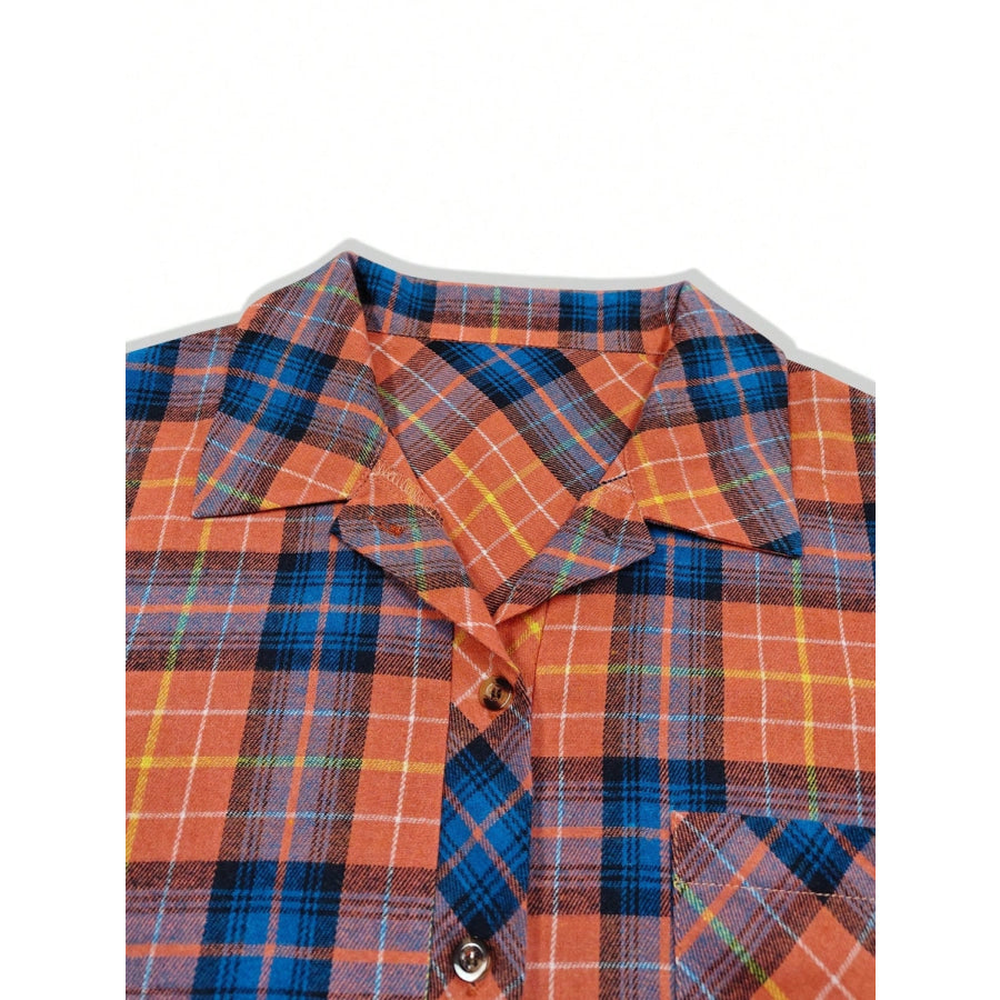 Plaid Collared Neck Long Sleeve Shirt Apparel and Accessories