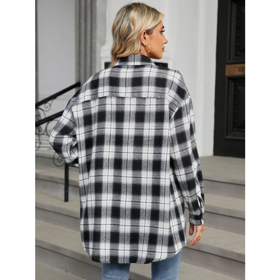 Plaid Collared Neck Long Sleeve Shirt Apparel and Accessories